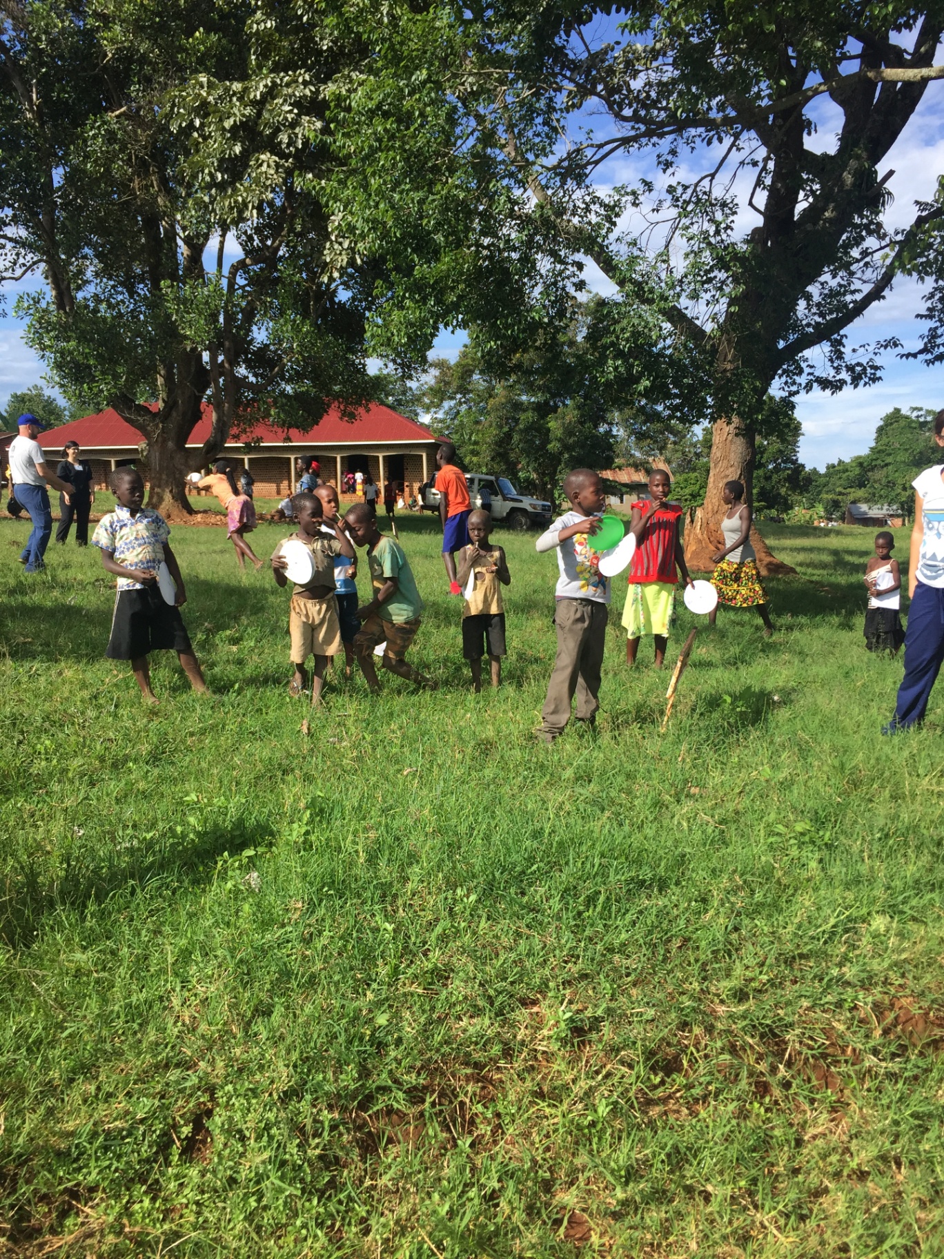 Children at Mpunge play outside the schoolhouse